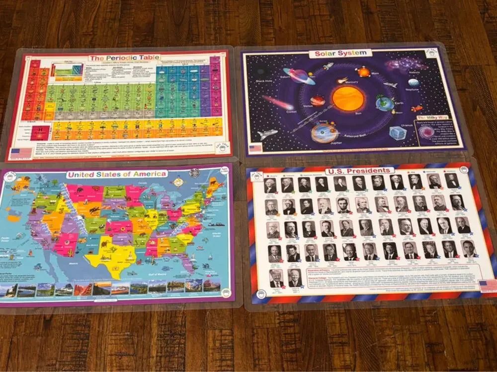Tot Talk 2022 Laminated Kids Learning Home School Place Mat  4 Reversible Mats